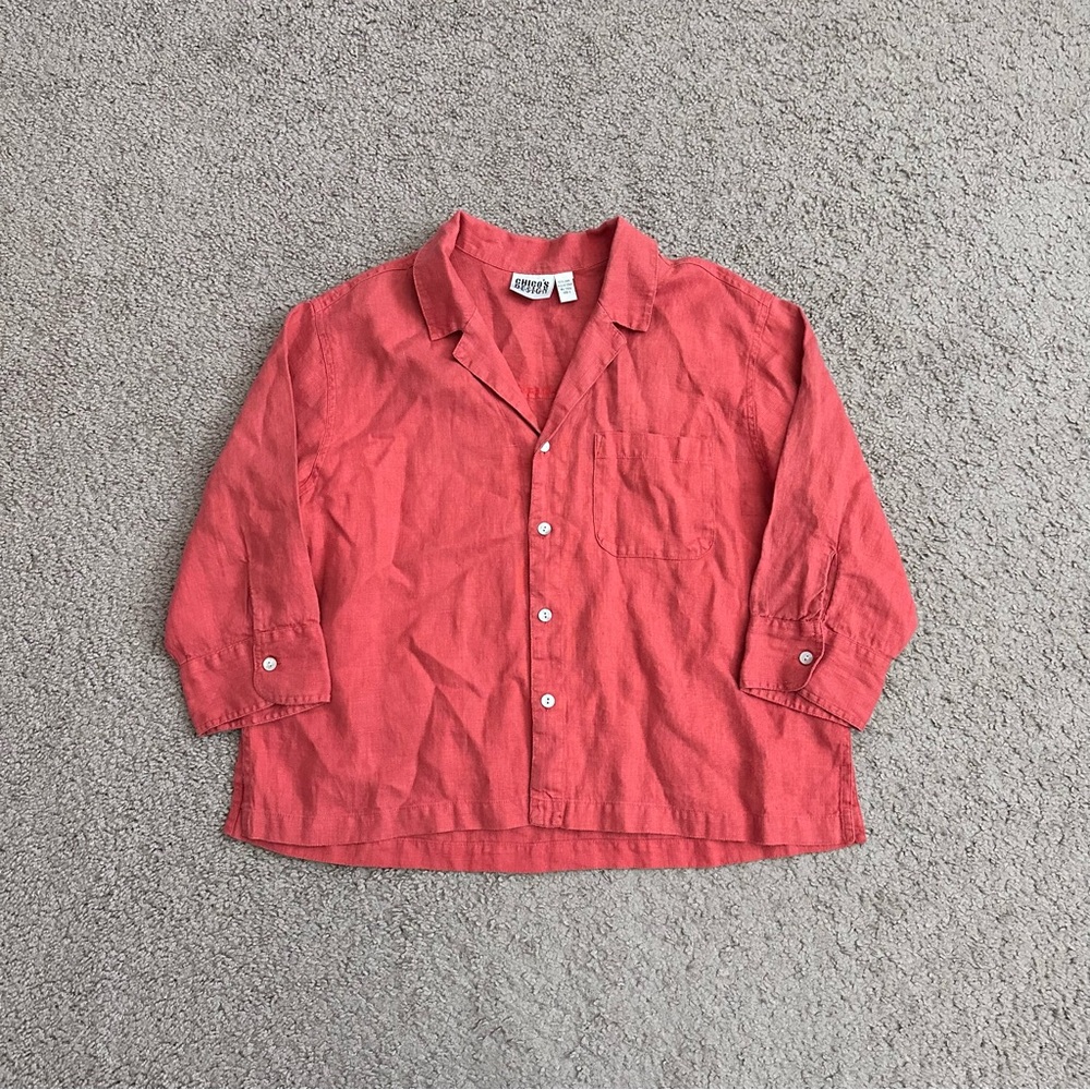 Chico's Design Linen Button Front Shirt Boxy Fit Womens 2 (L/12)